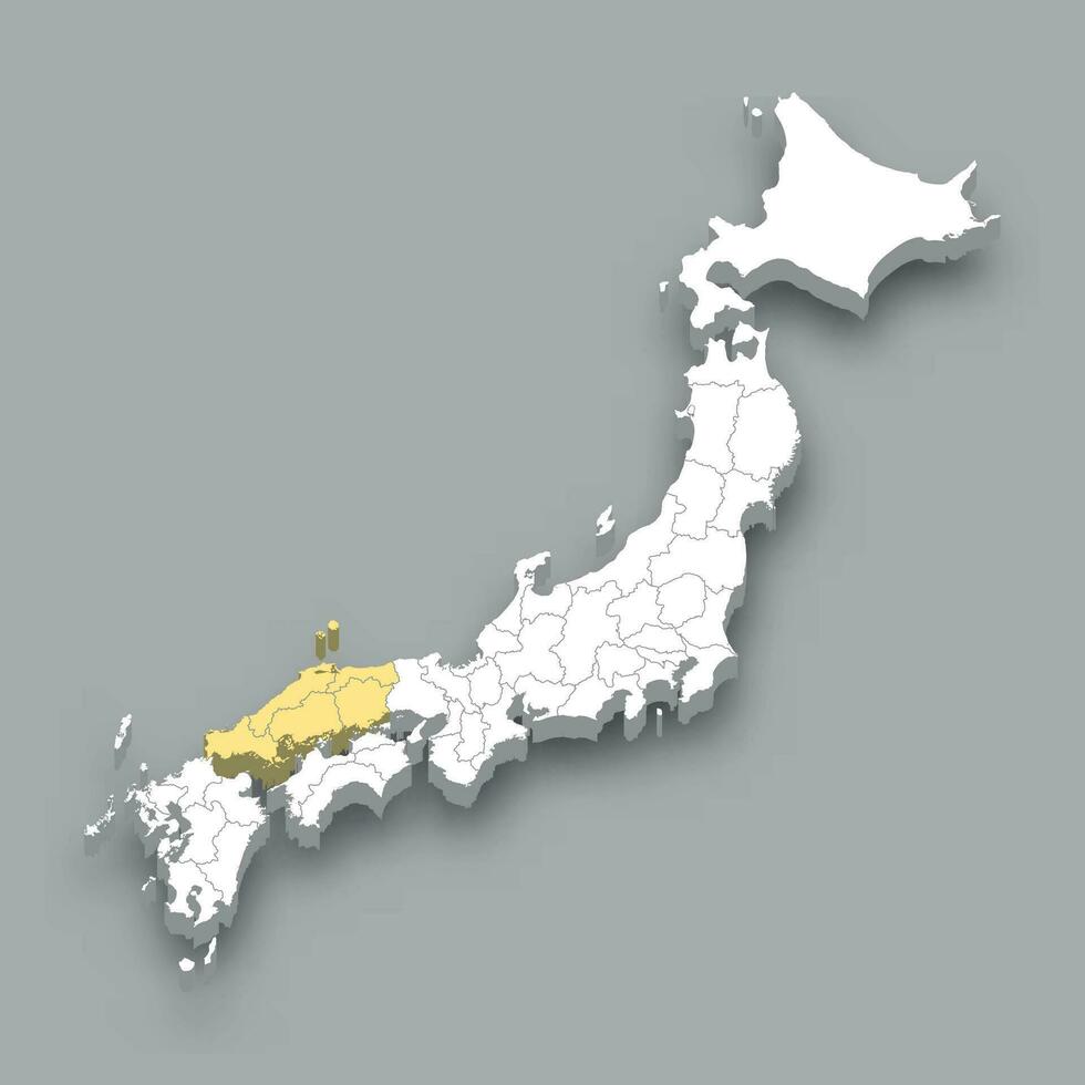 Chugoku region location within Japan map vector