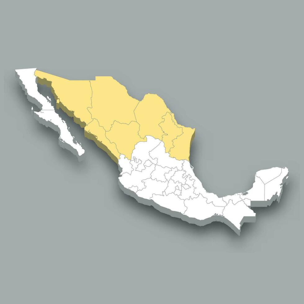 Northern Mexico region location within Mexico map vector