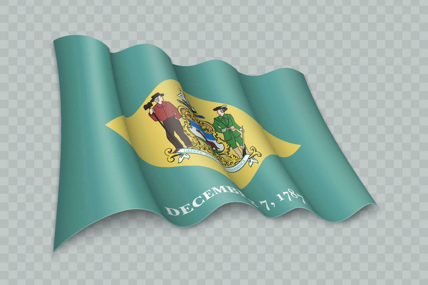 3d realista ondulación bandera de Delaware es un estado de unido estados vector