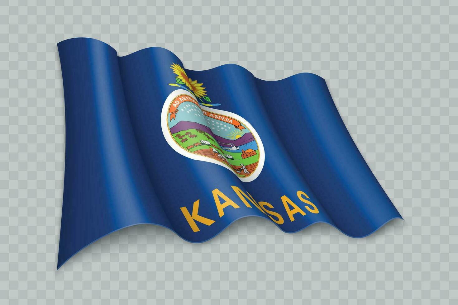 3D Realistic waving Flag of Kansas is a state of United States vector