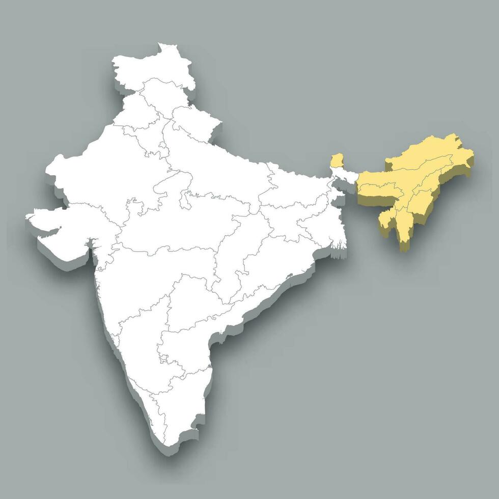 North Eastern Zone location within India map vector