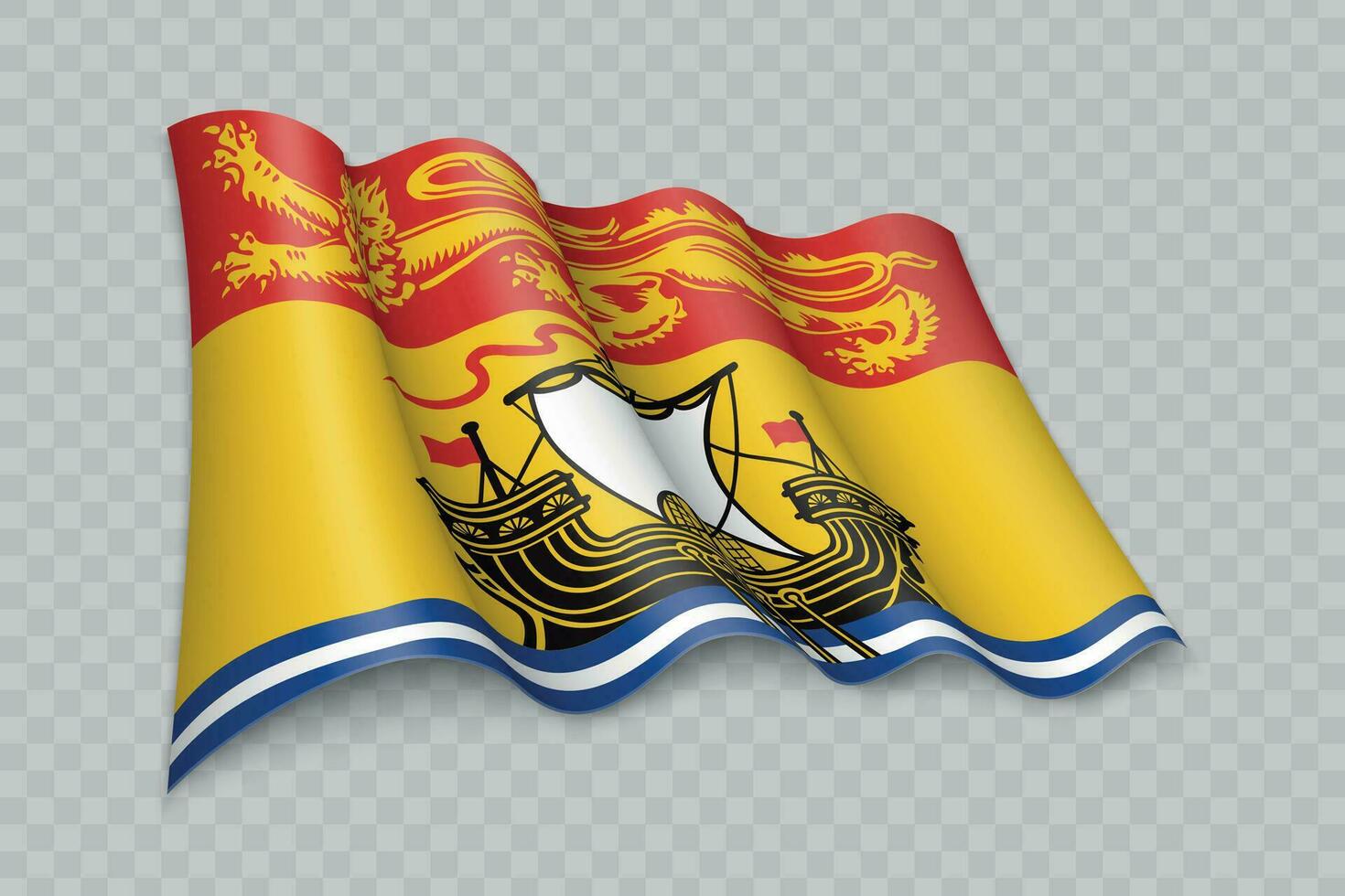 3D Realistic waving Flag of New Brunswick is a state of Canada vector