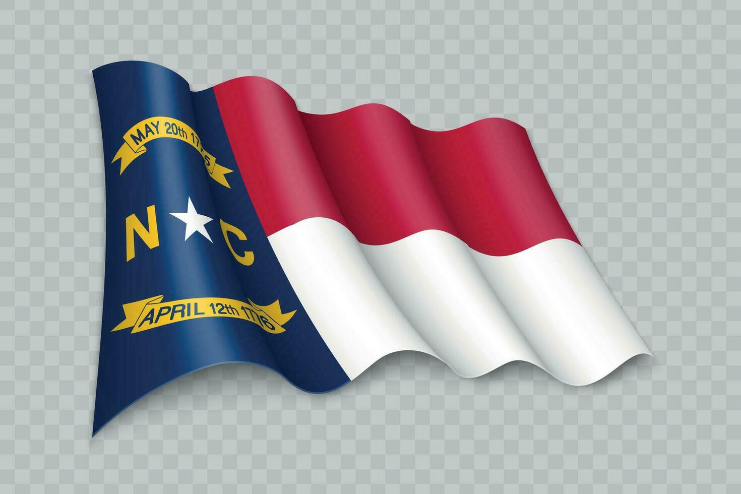 3D Realistic waving Flag of North Carolina is a state of United States vector