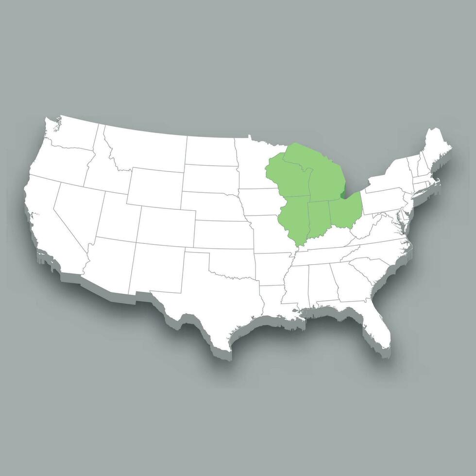East North Central division location within United States map vector