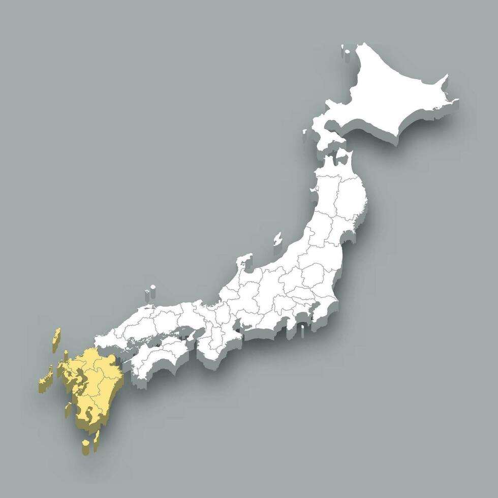 Kyushu region location within Japan map vector