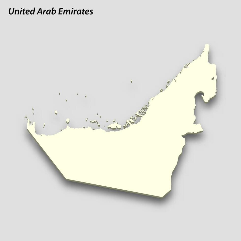 3d isometric map of United Arab Emirates isolated with shadow vector