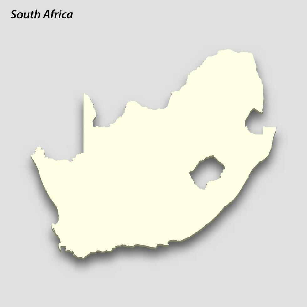 3d isometric map of South Africa isolated with shadow vector