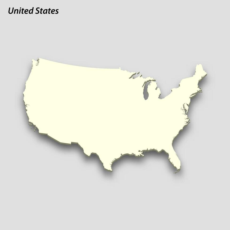 3d isometric map of United States isolated with shadow vector