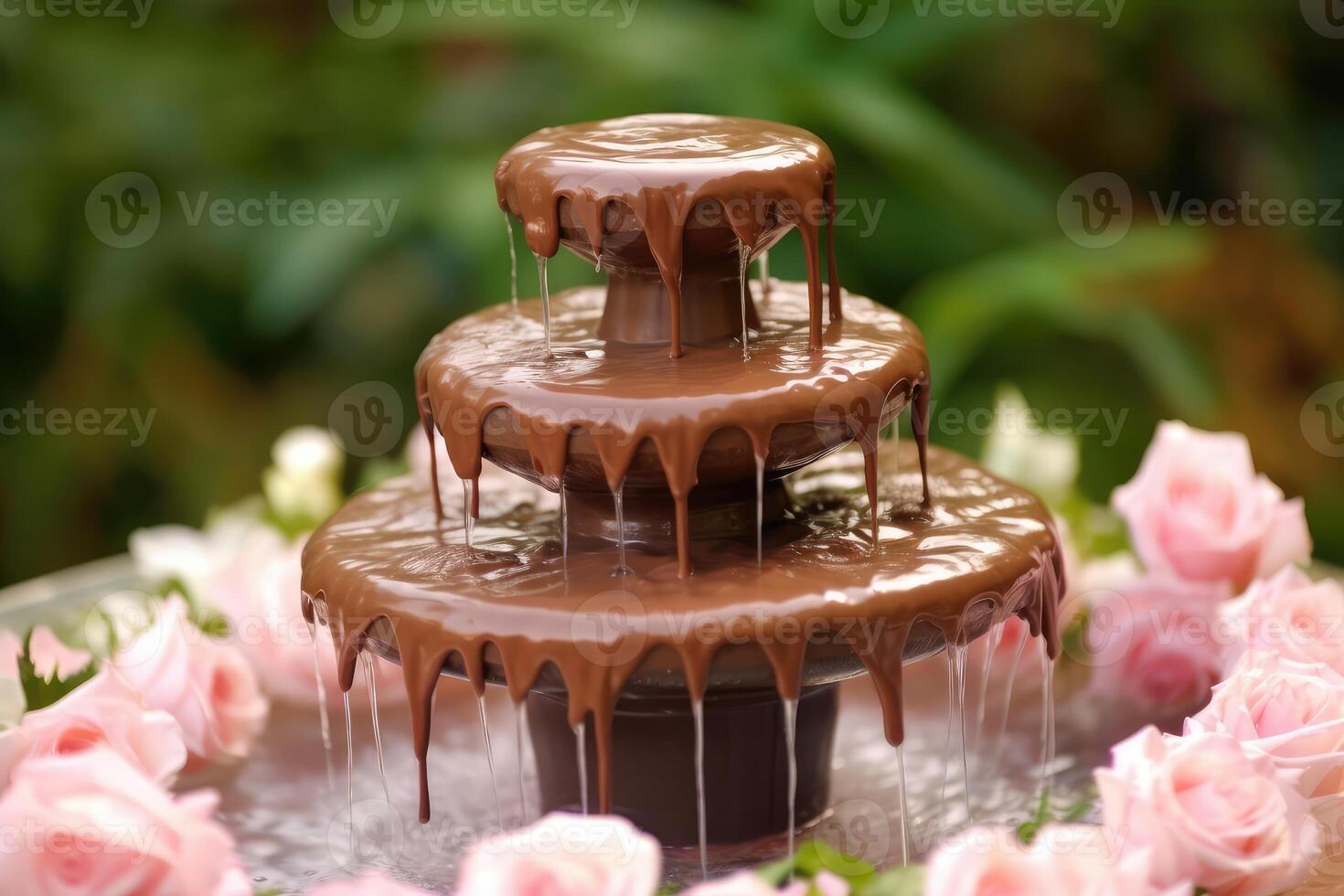 fountain chocolate for wedding with topping professional food photography AI Generated photo