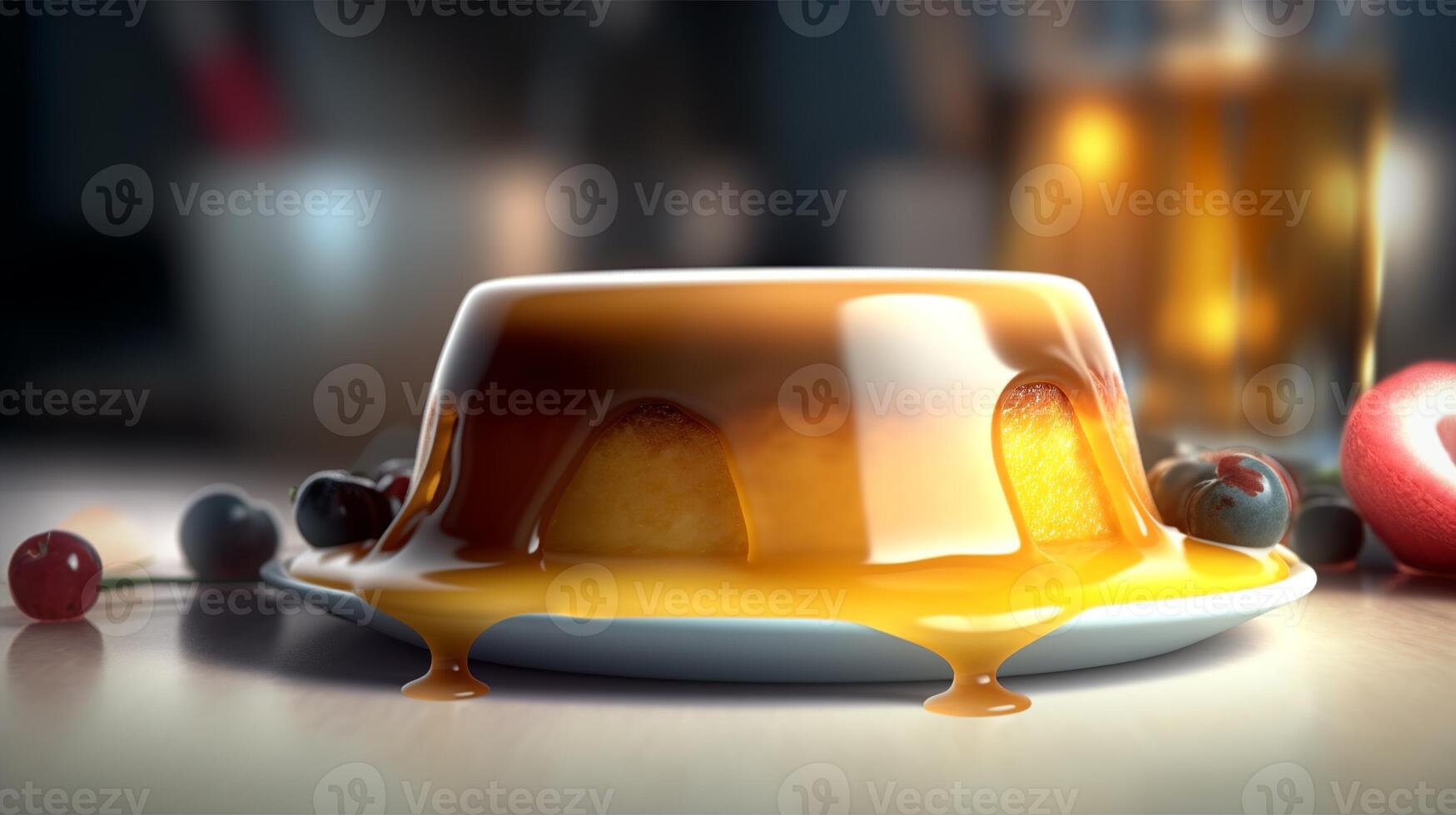 stock photo of hyperrealistic portrait silky Pudding food photography