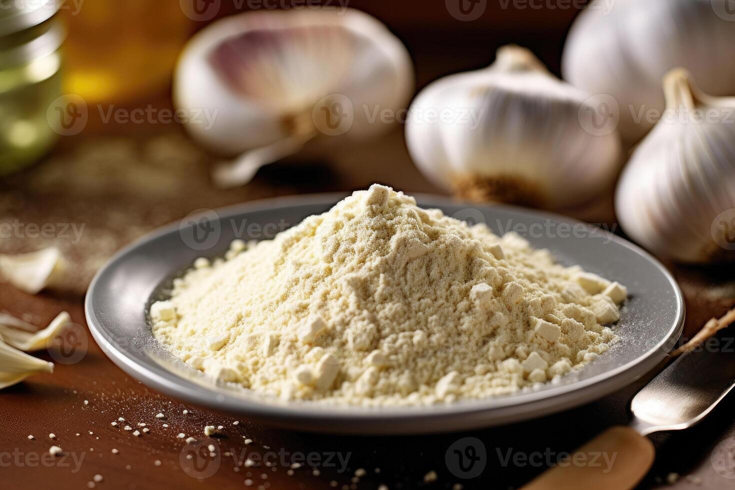 stock photo of garlic powder on the kitchen flat lay photography