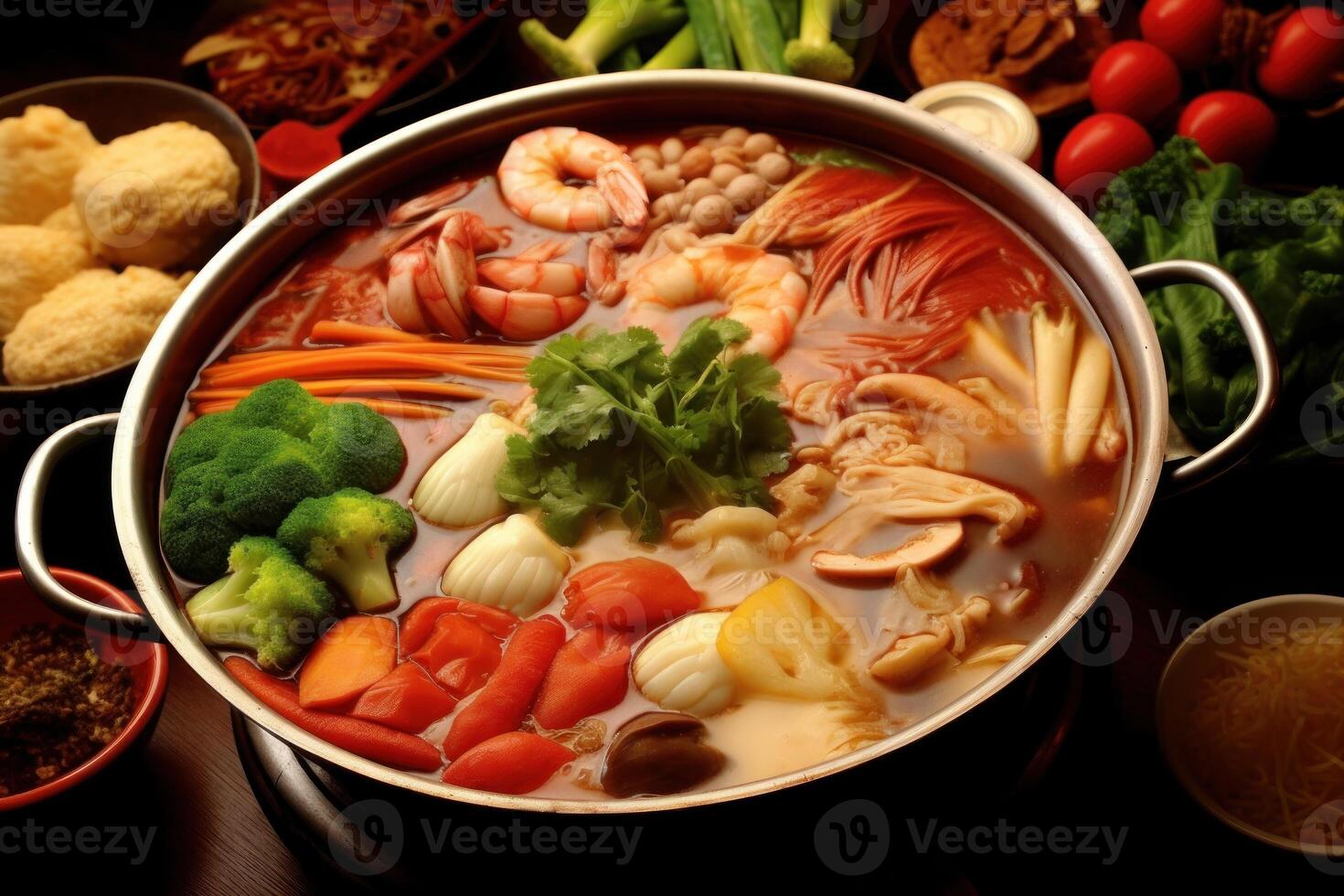 stock photo of a Chinese hot pot also known as a steamboat is a dish food photography