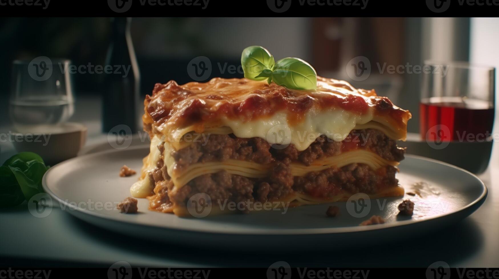 stock photo of hyperrealistic portrait of lasagna italy food photography