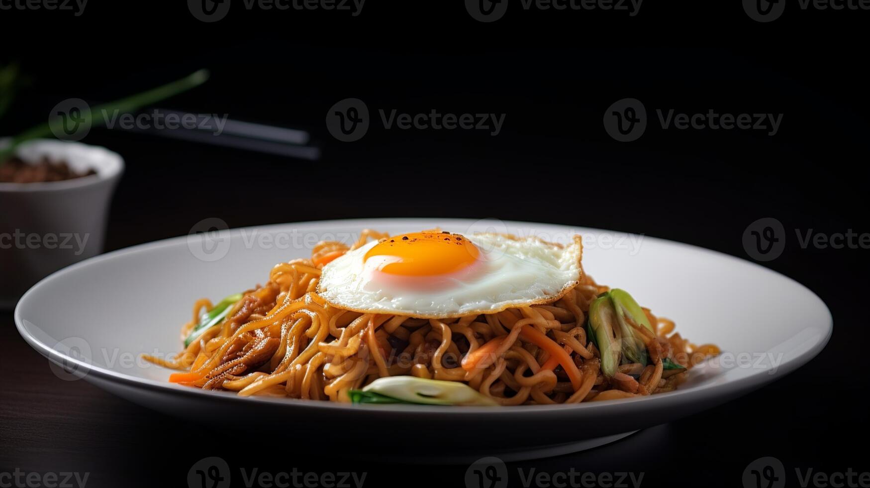 stock photo of fried noodle with egg vegetable food photography