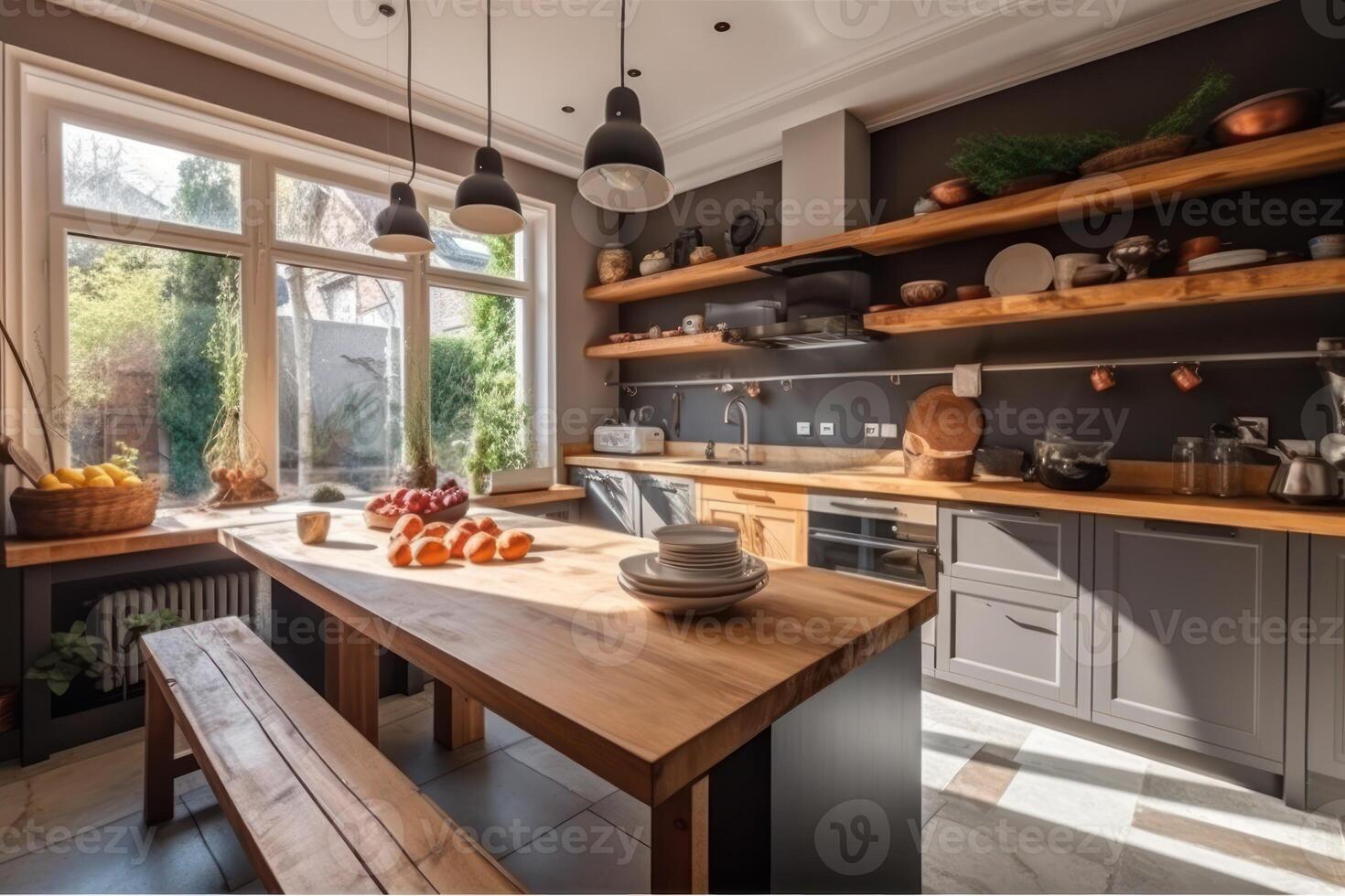 stock photo of a natural kitchen near in the garden modern style breakfast photography