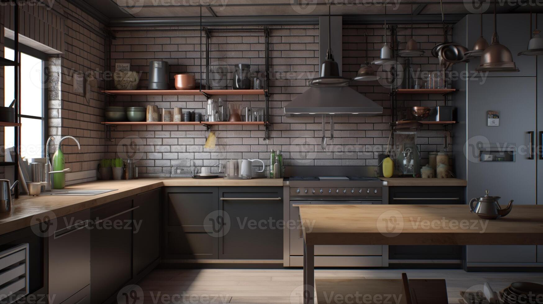stock photo of hyperrealistic portrait small kitchen on apartment photography