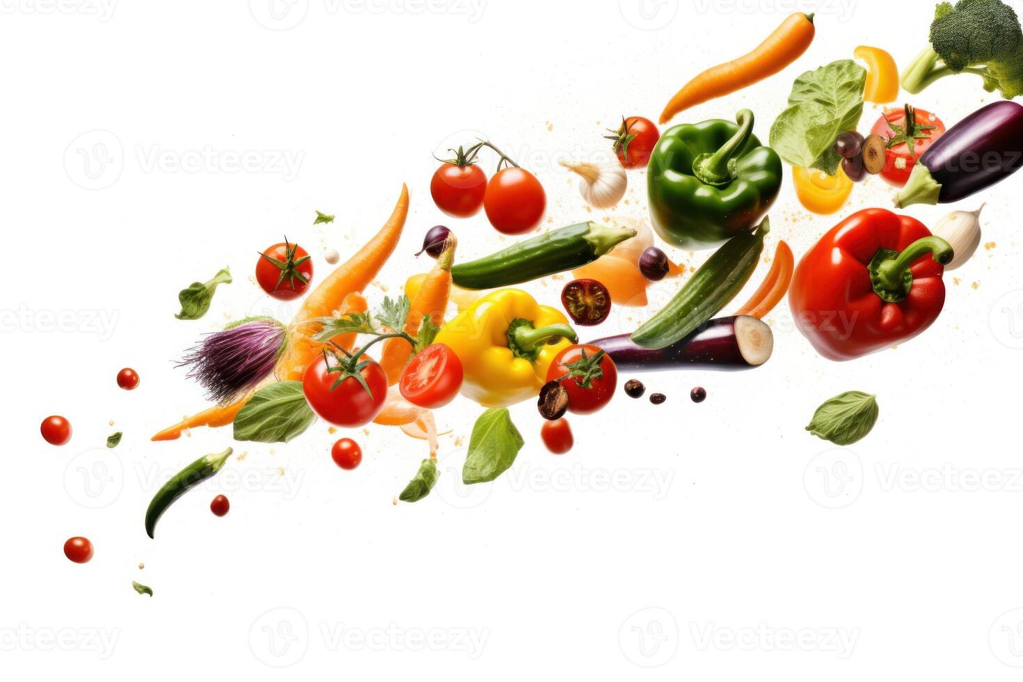 stock photo of mix vegetable flying through the air Editorial food photography