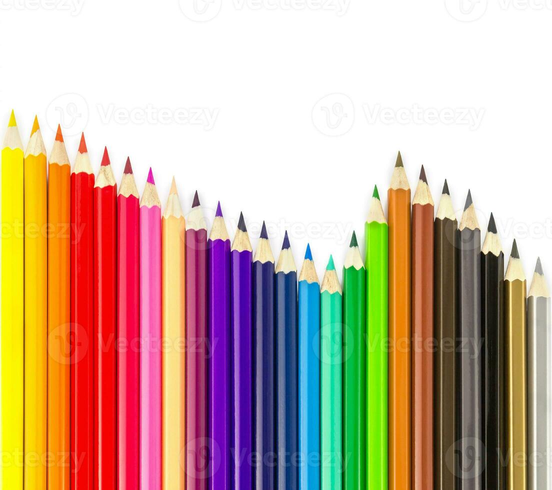 Sets of colored pencils in rows photo