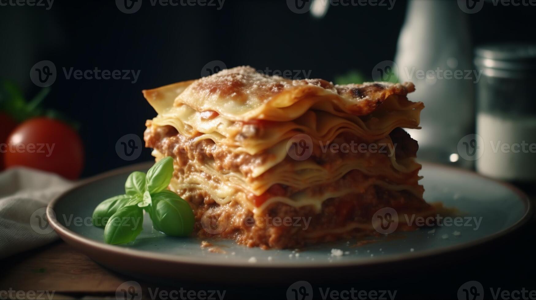 valores foto de Híper realista retrato de lasaña Italia comida fotografía generativo ai