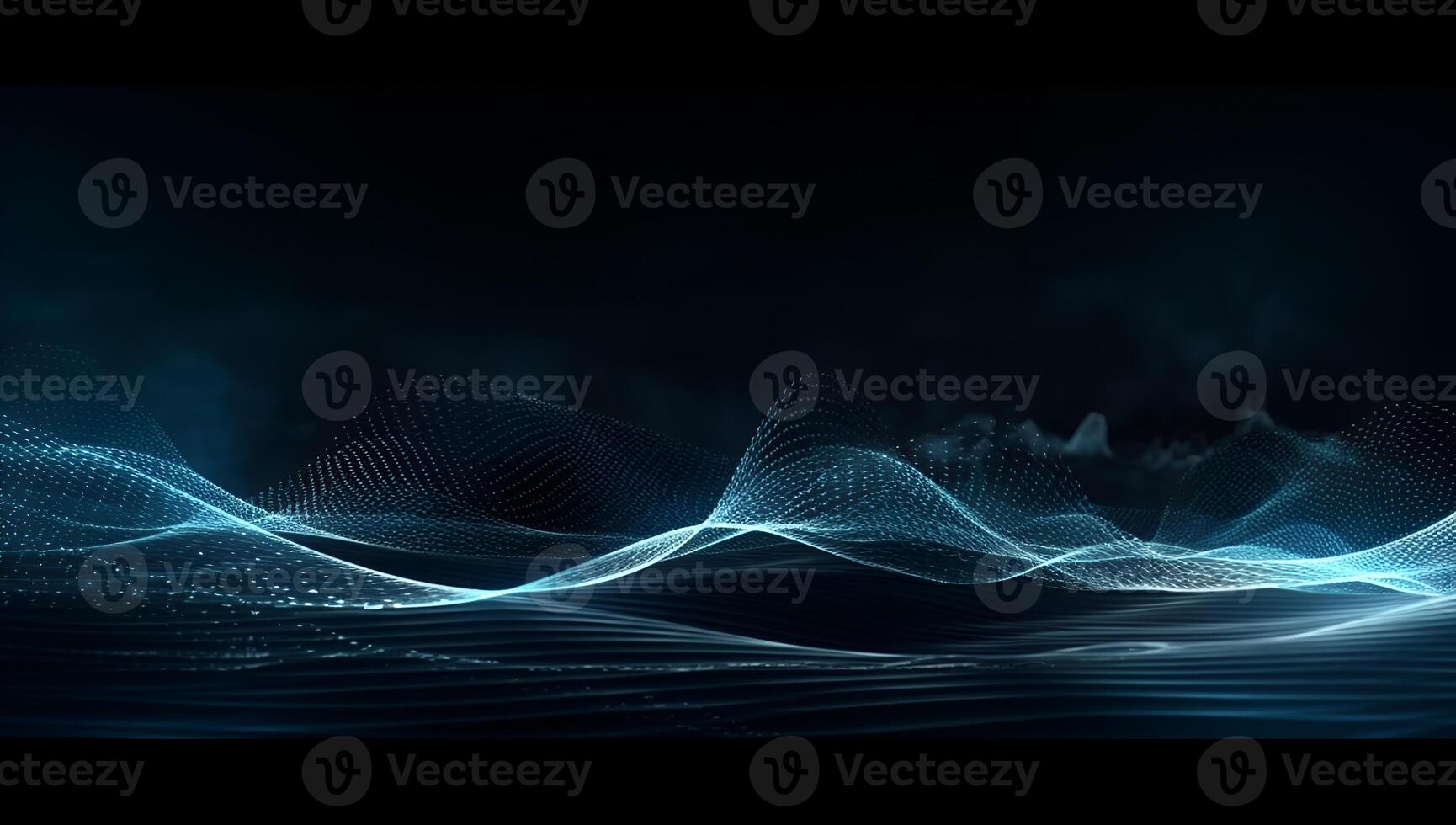 Abstract blue particle background. Flow wave with dot landscape. Digital data structure. Future mesh or sound grid. photo