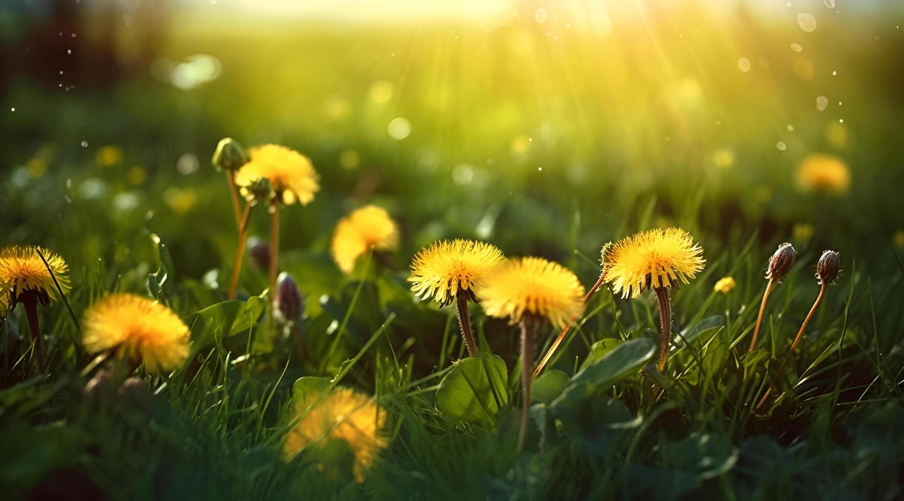 Chamomile field flowers border. Beautiful nature scene with blooming medical chamomilles in sun flare. Alternative medicine Spring Daisy. Summer flowers. Summer background. photo