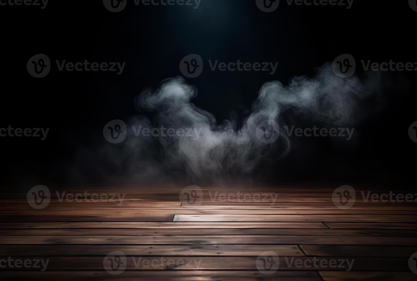 A table with smoke coming out of it and a black background. photo