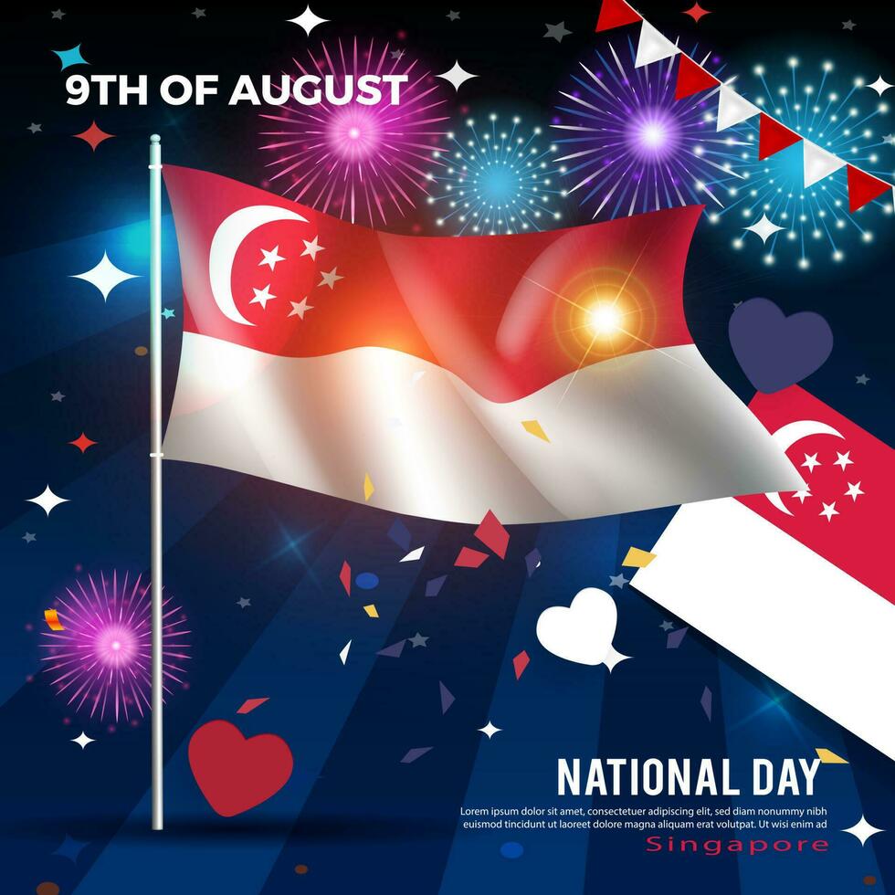 Vector illustration of national day of Singapore. flag background. for banners, greeting cards and posters