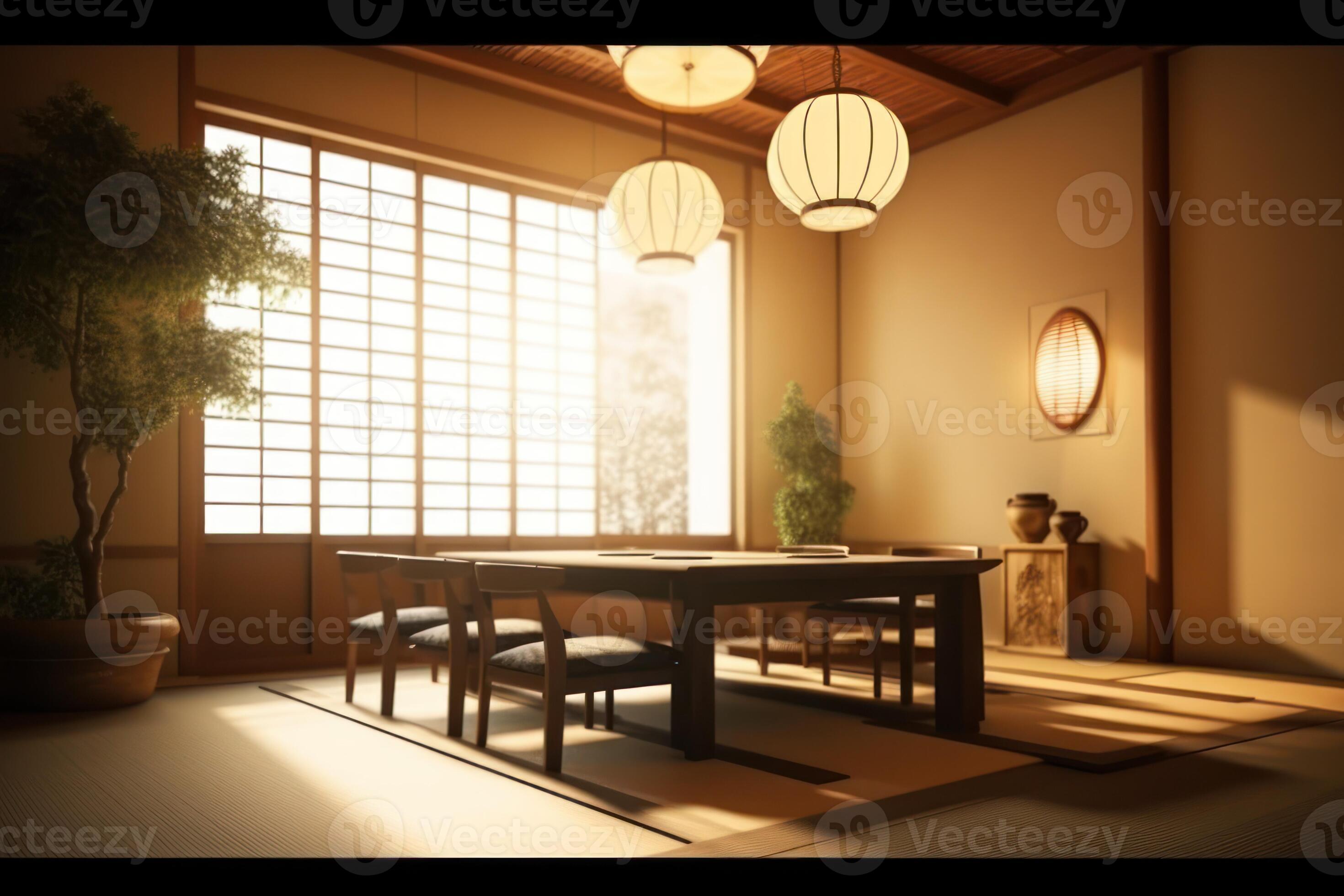 stock photo of a dining room japanese style lighting photography