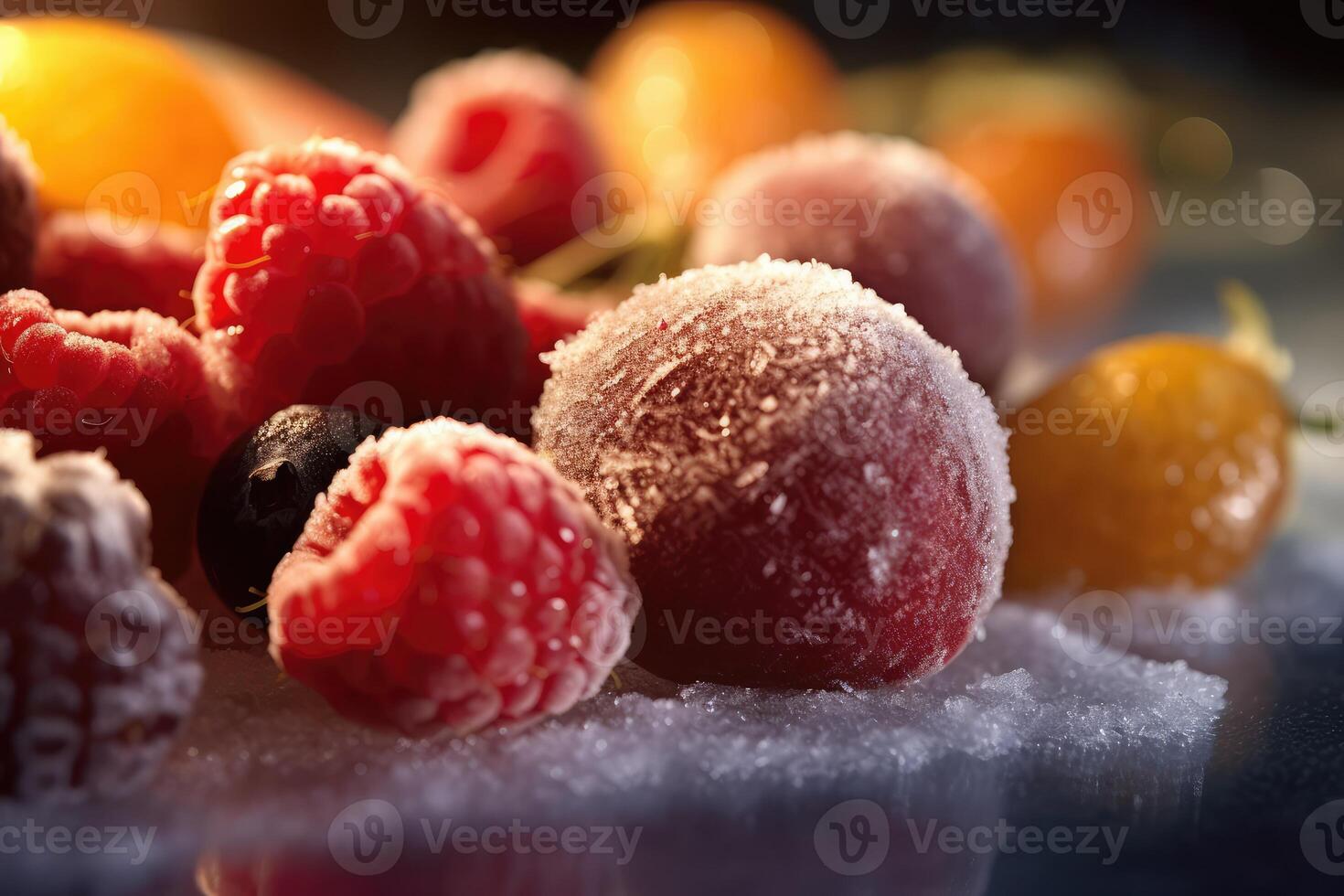 frozen fruit in the kitchen table professional food photography AI Generated photo