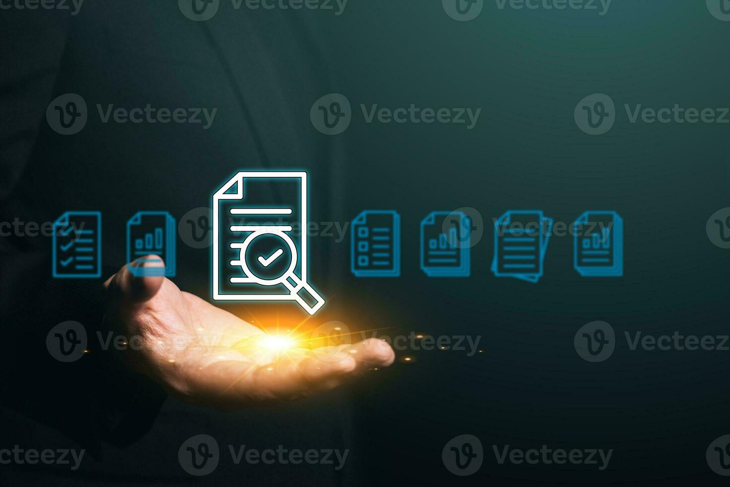 Document Management System DMS concept. Hand hold file icon Virtual screen automation software to archiving and efficiently manage and information with ERP. Corporate business technology. photo