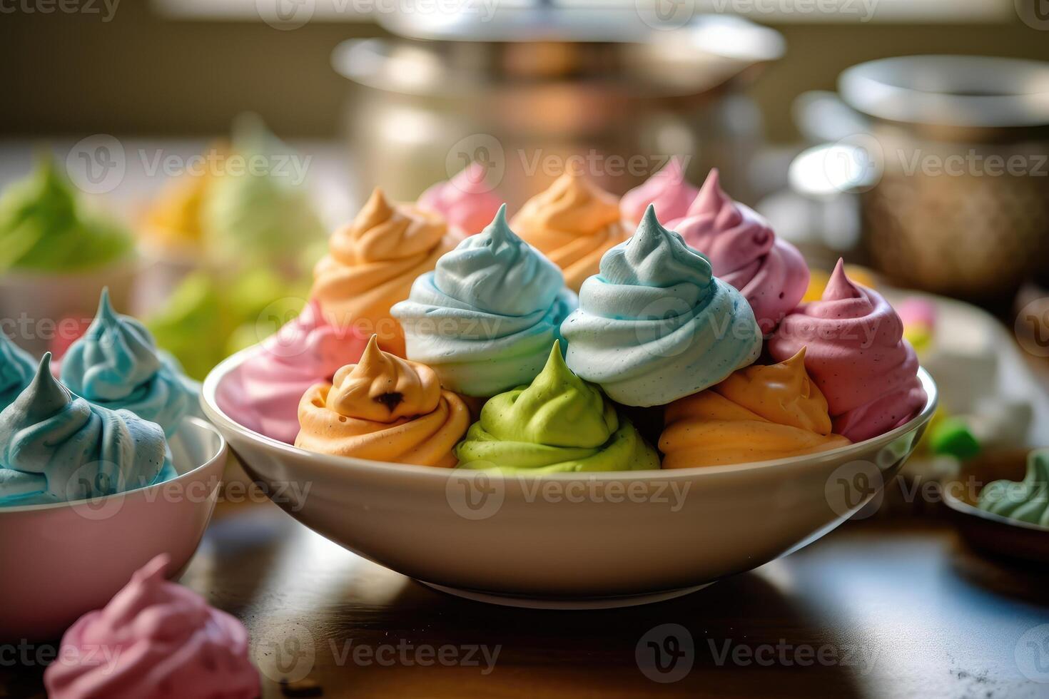 stock photo of meringue cookies in the kitchen table professional food photography