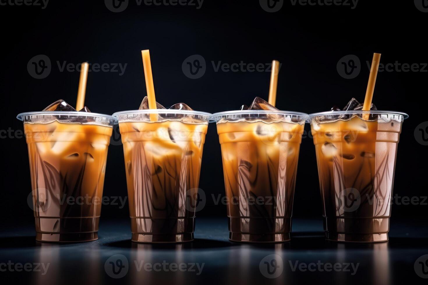 valores foto de con hielo café en el plastico tazas con Paja aislado comida fotografía generativo ai
