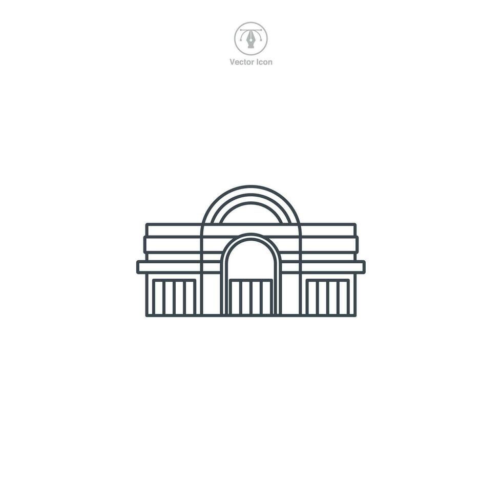 Shopping Mall icon vector illustrates a stylized retail complex, embodying shopping, commerce, consumerism, variety, and entertainment
