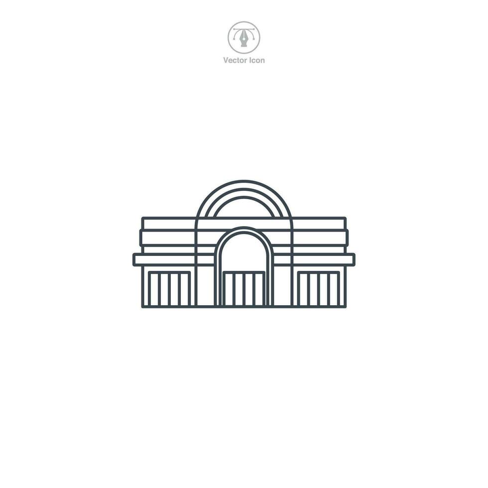 Shopping Mall icon vector illustrates a stylized retail complex, embodying shopping, commerce, consumerism, variety, and entertainment