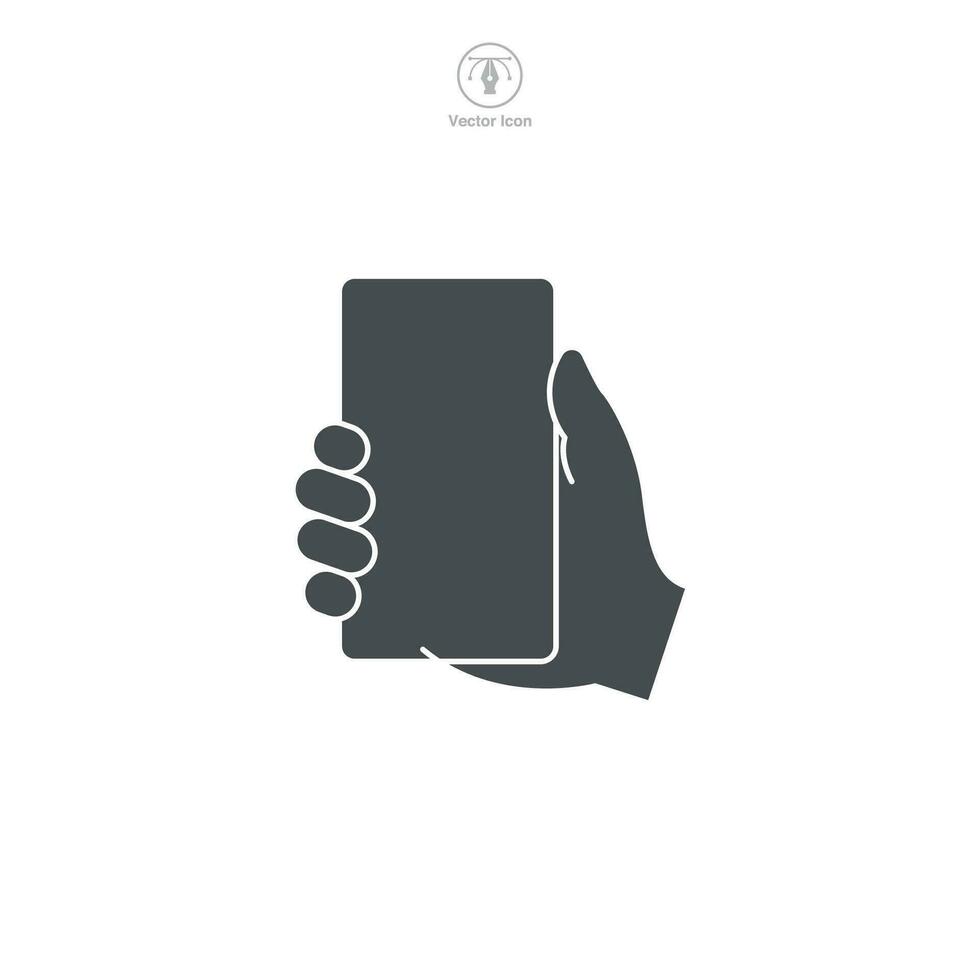 A vector illustration of a hand holding a smartphone icon, symbolizing connectivity, communication, or mobile technology. Perfect for app interfaces, digital interaction, or telephony