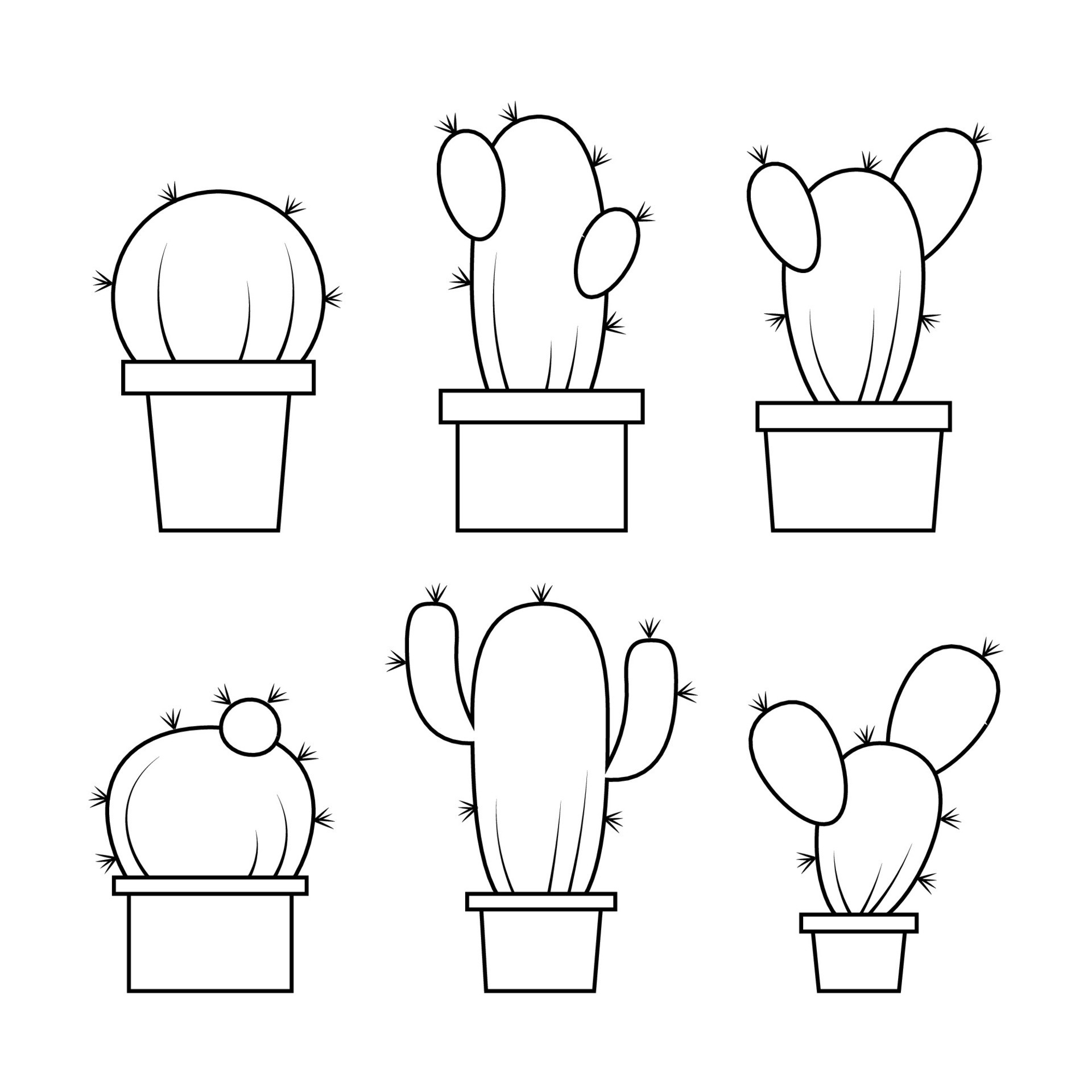 Set of potted cacti coloring page 25359971 Vector Art at Vecteezy