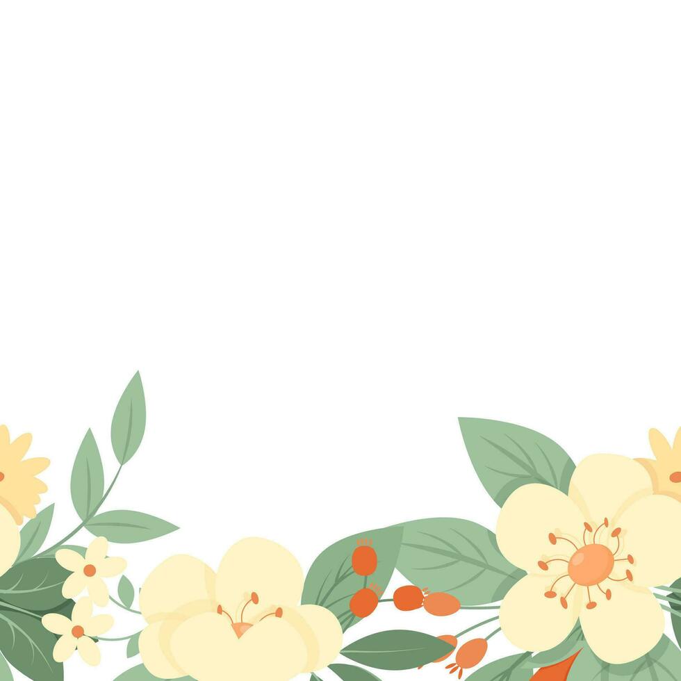 Vintage seamless border of flowers and leaves vector