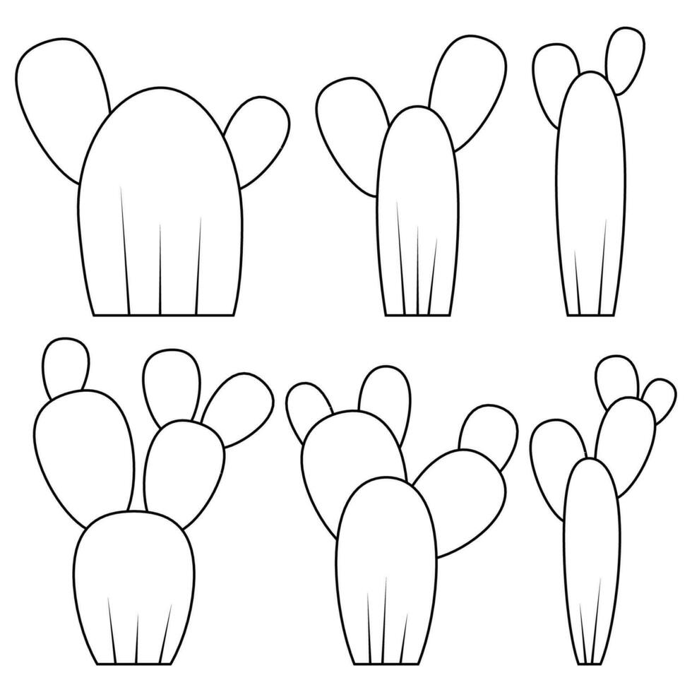 Set of cacti in black lines coloring sheet vector