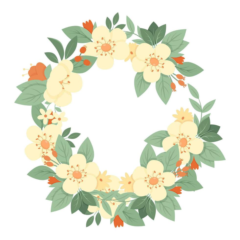 Vintage wreath with flowers and leaves vector