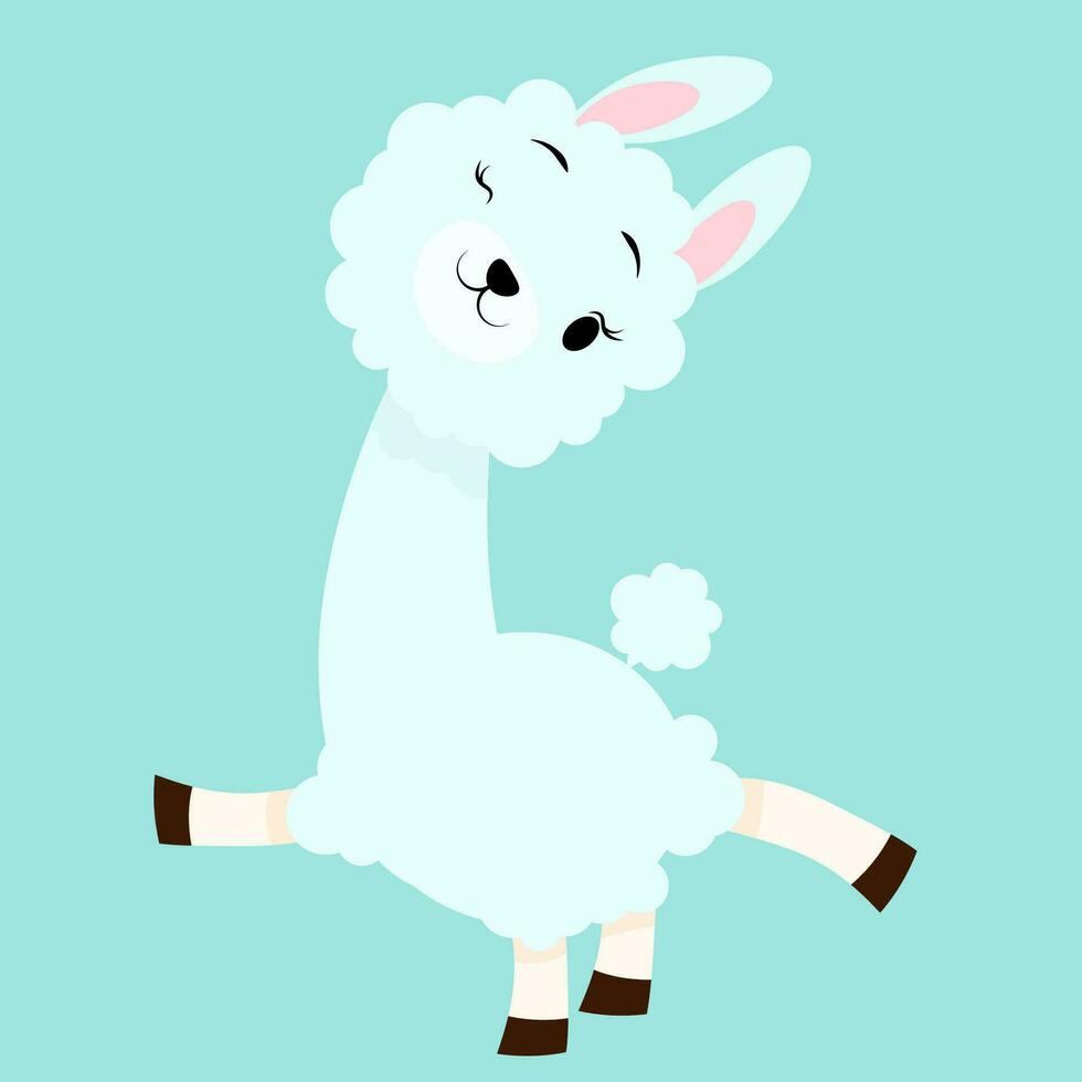 Cute fluffy cheerful alpaca on a blue background vector