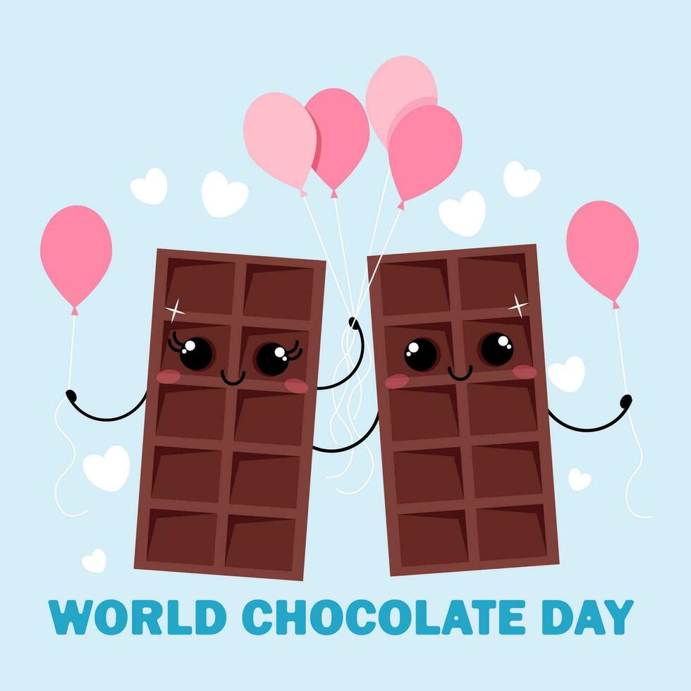 Two kawaii chocolates with balloons on blue background vector