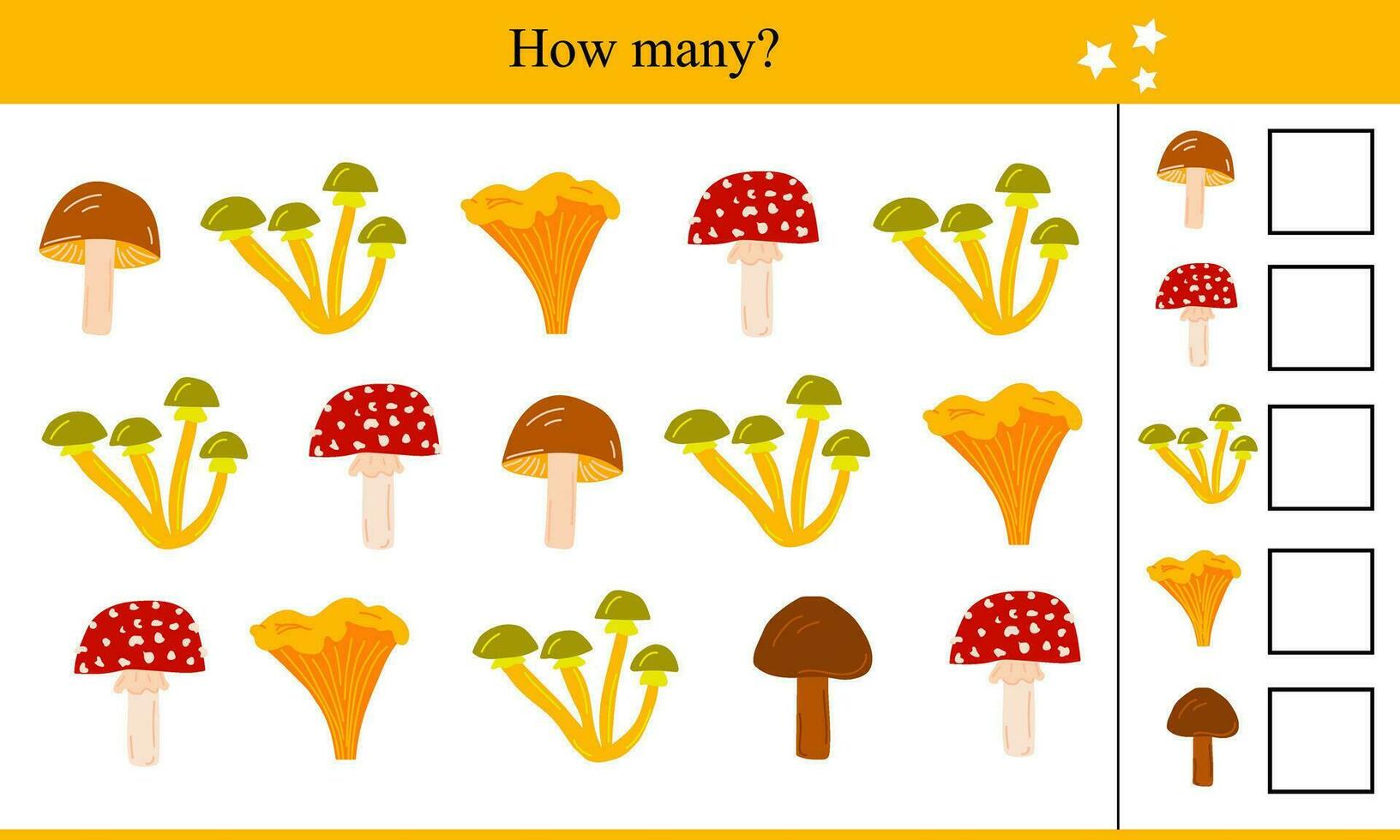 How Many Mushrooms. Educational Game For Children vector