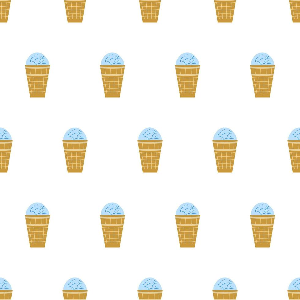 Seamless Pattern with Blue Ice Creams In Waffle Cups vector