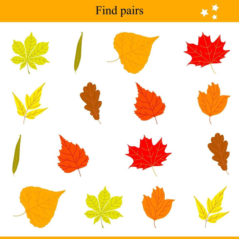Find Pairs for Leaves. Children's Educational Game vector