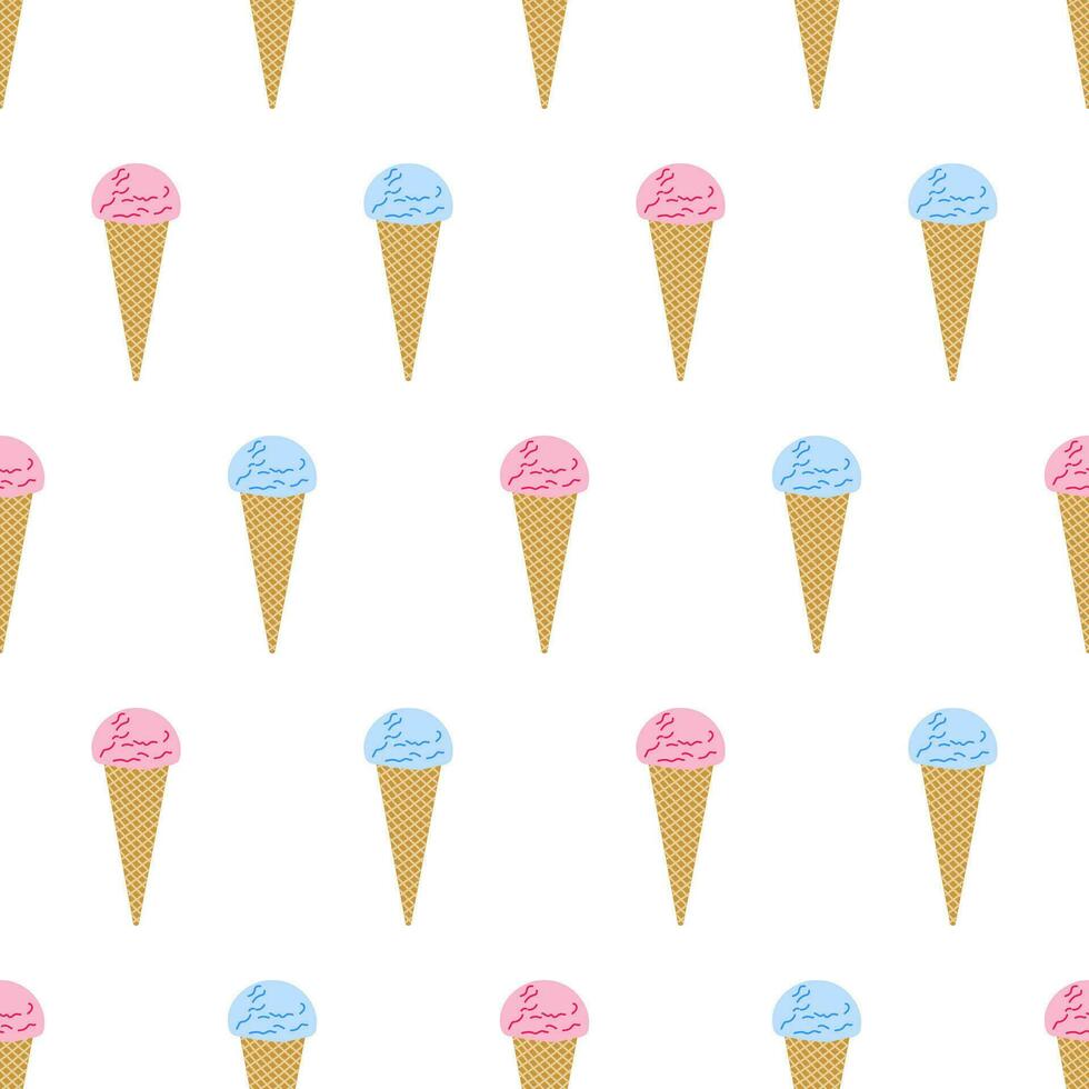 Seamless Pattern with Creamy Ice Creams In Waffle Cones vector