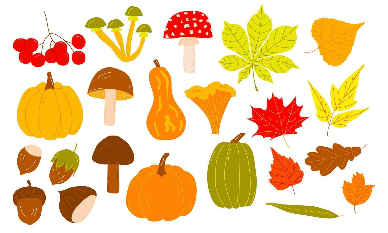 vector conjunto de otoño iconos brillante antecedentes para cosecha tiempo. álbum de recortes colección de otoño temporada elementos. otoño saludo tarjeta