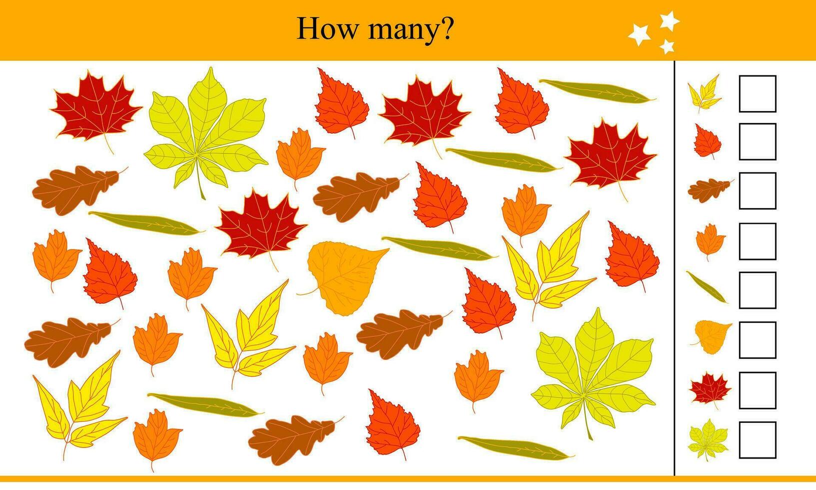 How Many Leaves. Educational Game For Children. Autumn Vector Illustration
