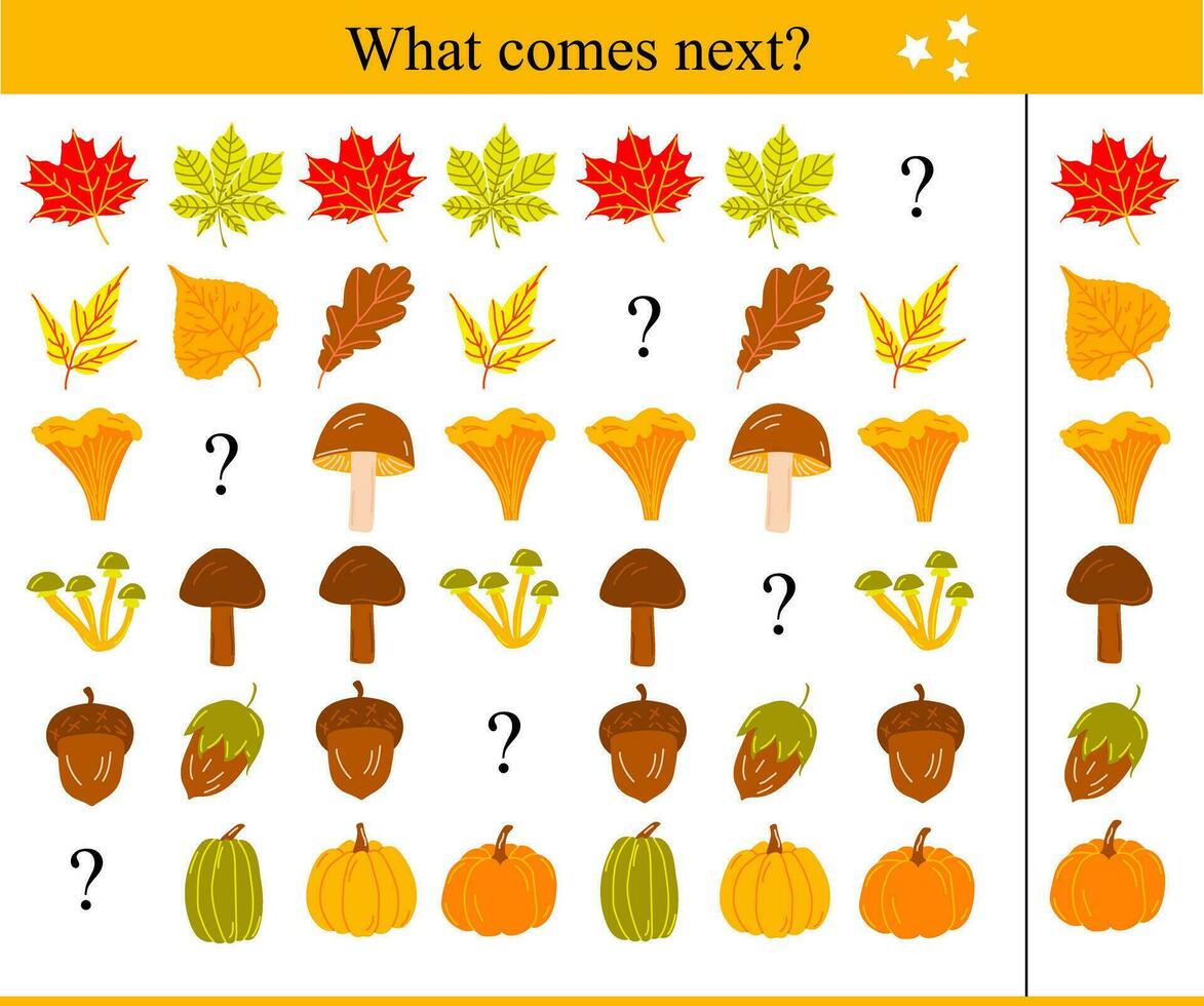 qué viene próximo. educativo juego para niños. otoño vector ilustración