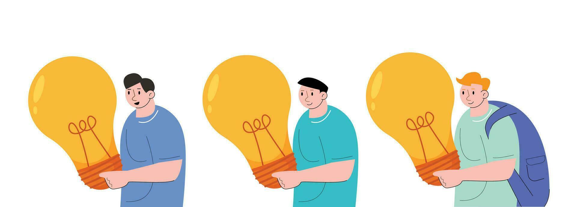 People Holding Light Bulbs Cartoon Character vector illustration