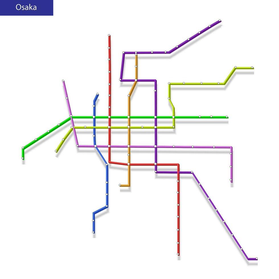 3d isometric Map of the Osaka metro subway vector